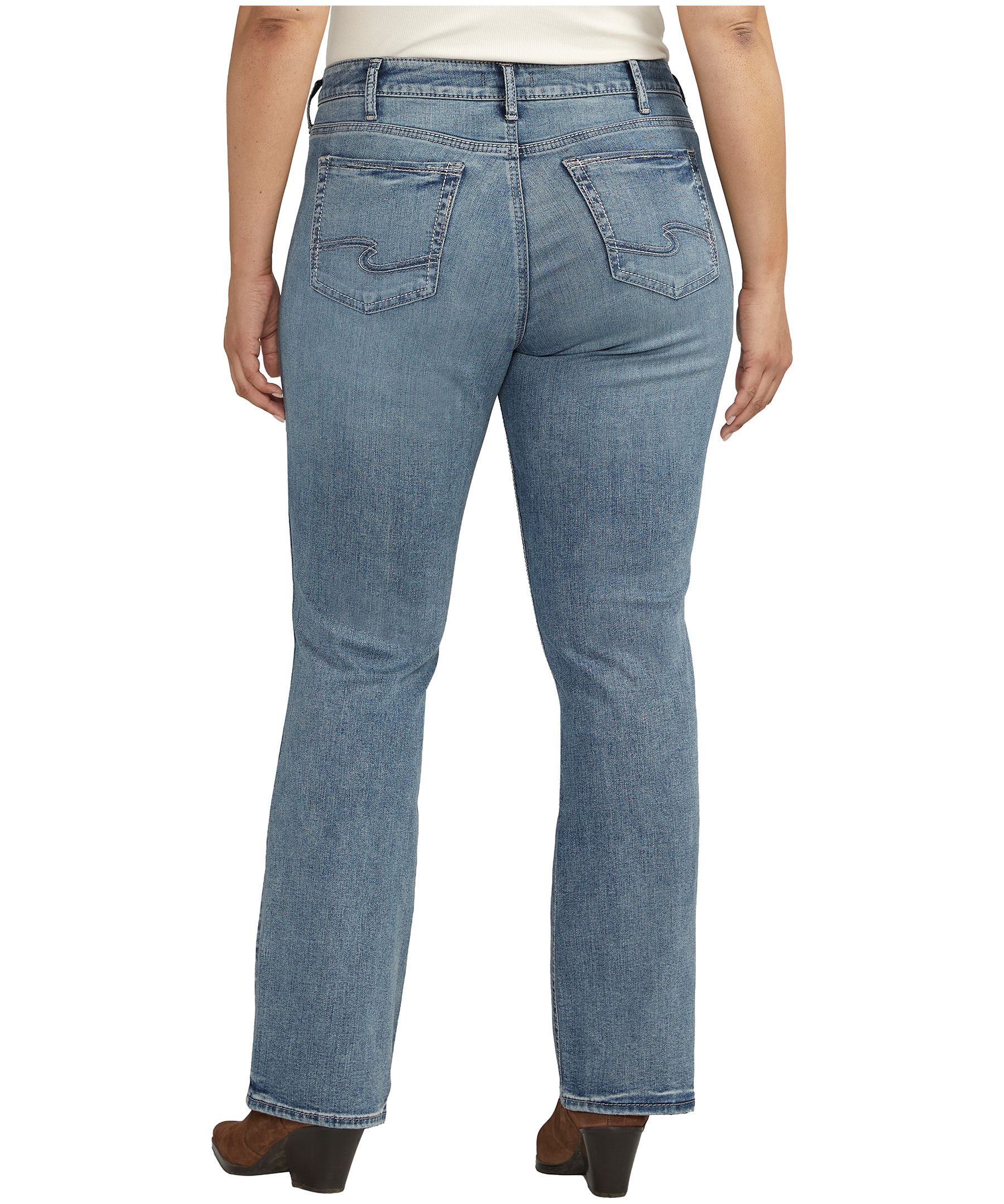 Jean à taille mi-basse et à jambe étroite semi-évasée qui épouse les courbes pour femmes, Suki, Silver