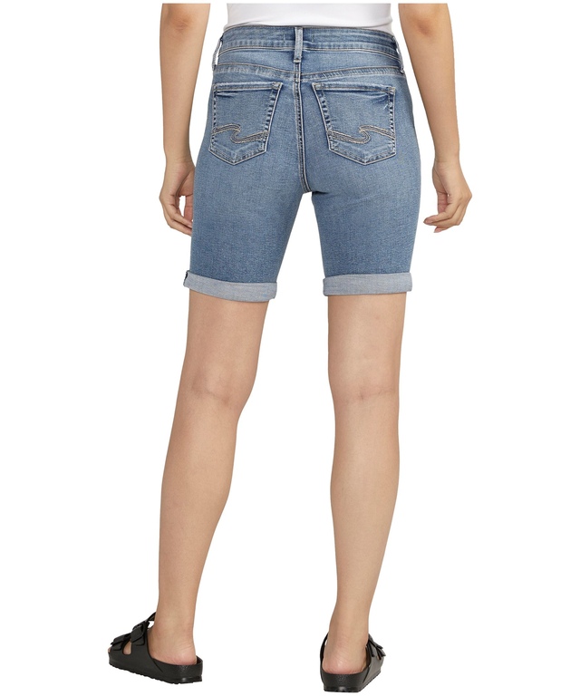 Silver Jeans Co. Pantaloncini Bermuda In Denim Donna Elyse - Vita Media 24 Cm, Comfort Fit, Lavaggio Indaco Medio, 5 Tasche
