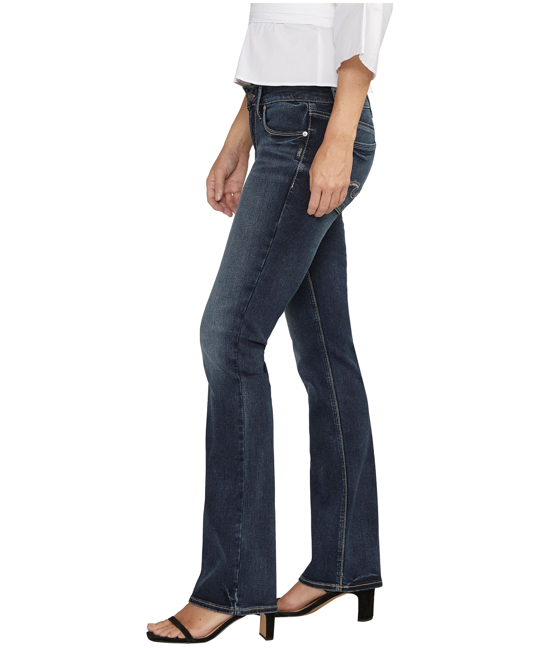 Jean semi-évasé de coupe étroite à taille basse épousant les courbes pour femmes, Britt, Silver Jeans