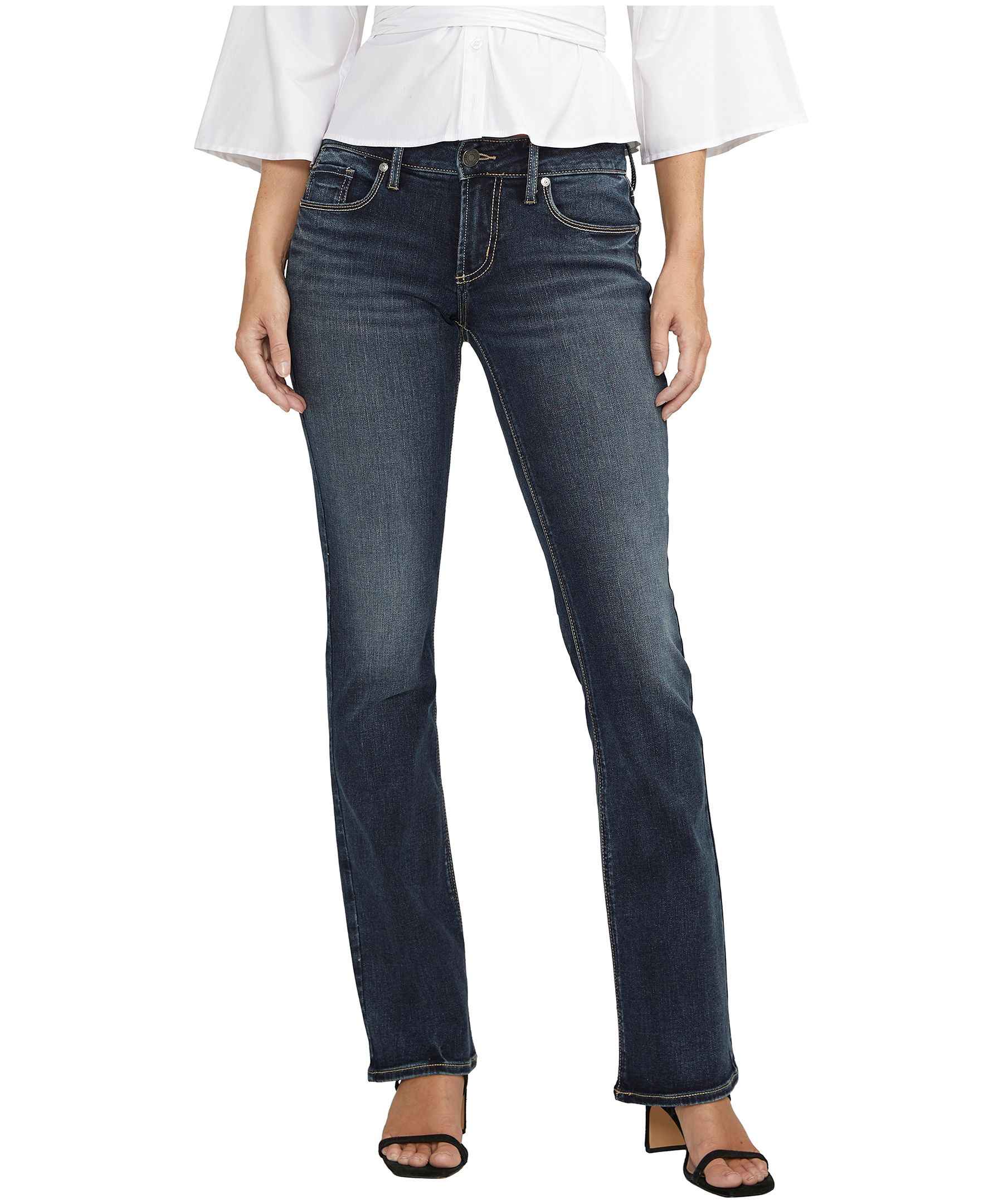 Jean semi-évasé de coupe étroite à taille basse épousant les courbes pour femmes, Britt, Silver Jeans