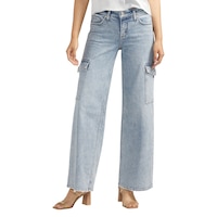 Silver Women's Suki Mid Rise Curvy Fit Wide Leg Jeans Front_Flat