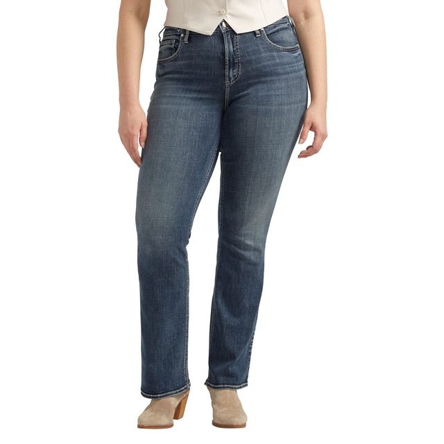Jean semi-évasé étroit à taille haute qui épouse les formes pour femmes, Avery, Silver