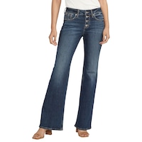 Silver Women's Suki Flare Exposed Button Fly Jeans Front_Flat