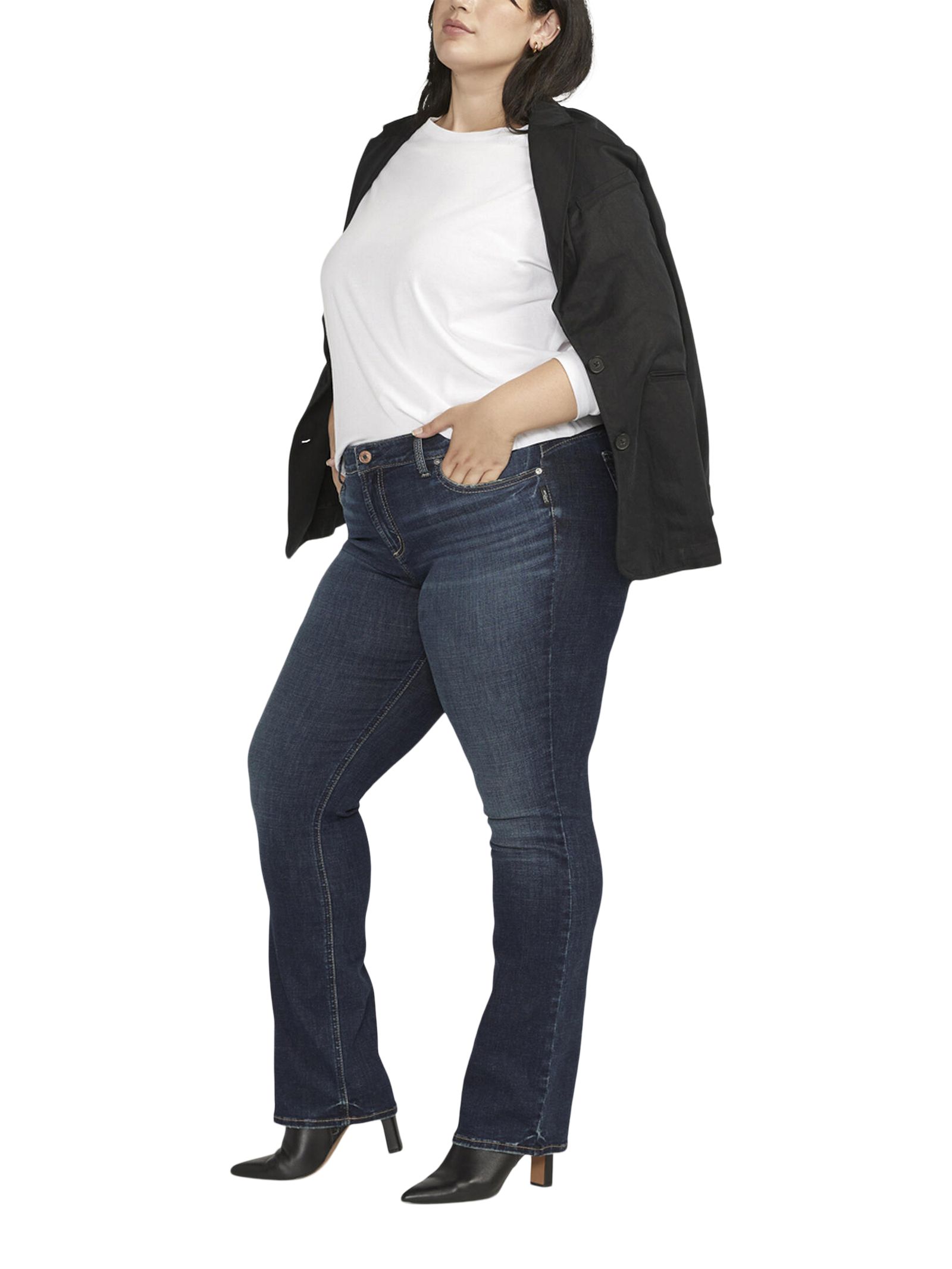 Silver Women's Elyse Mid Rise Comfort Fit Slim Bootcut Jeans - Plus Size