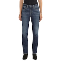 Jean à taille haute de coupe droite qui épouse les courbes pour femmes, Avery, Silver Front_Flat