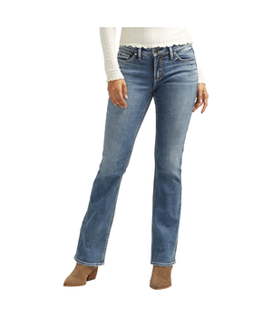 Jean étroit semi-évasé à taille mi-basse pour femmes, Elyse, Silver