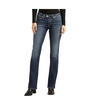 Jean étroit en denim Luxe à taille basse à jambe semi-évasée pour femmes, Tuesday, Silver