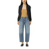 Jean étroit semi-évasé à taille mi-basse pour femmes, Elyse, Silver Front_Flat