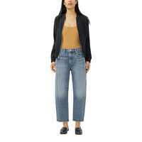 Jean étroit semi-évasé à taille mi-basse pour femmes, Elyse, Silver Front_Flat