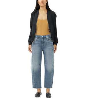 Jean étroit semi-évasé à taille mi-basse pour femmes, Elyse, Silver