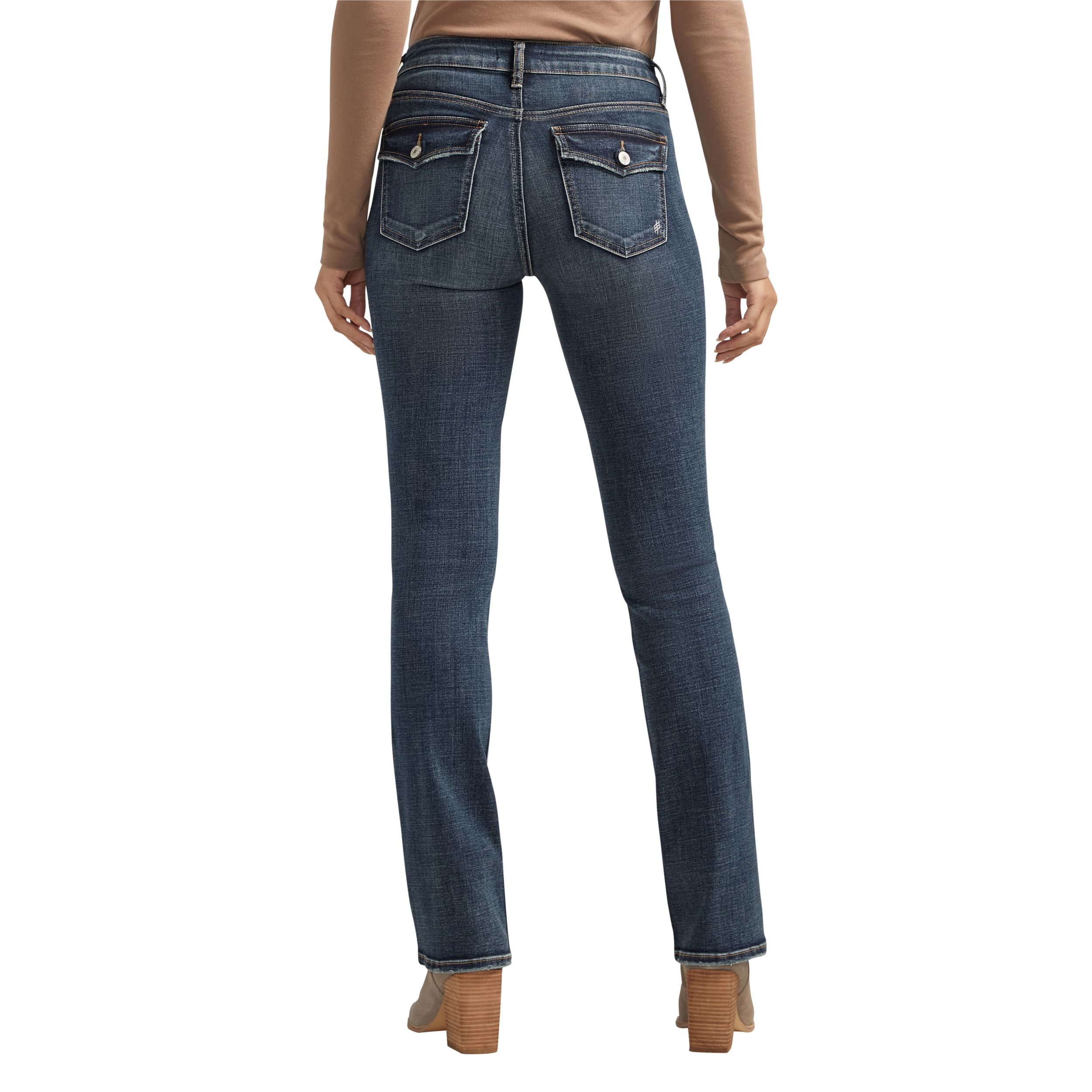 Jean étroit semi-évasé à taille mi-basse pour femmes, Suki, Silver