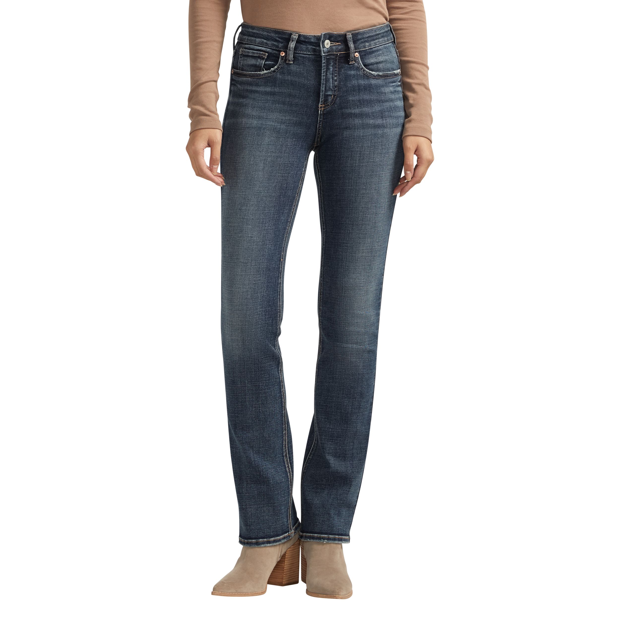 Jean étroit semi-évasé à taille mi-basse pour femmes, Suki, Silver