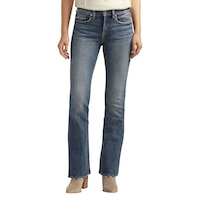 Jean étroit semi-évasé à taille mi-basse pour femmes, Suki, Silver Front_Flat