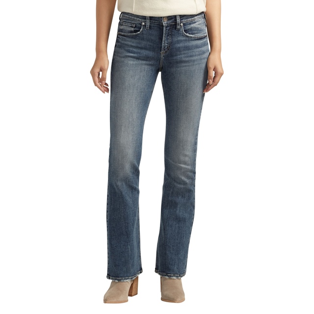 Jean étroit semi-évasé à taille mi-basse pour femmes, Suki, Silver
