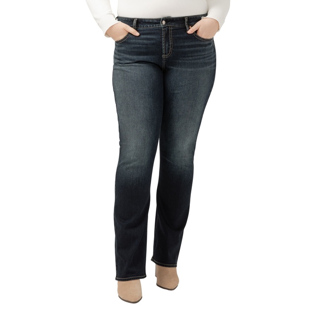 Silver Women's Elyse Mid Rise Slim Bootcut Jeans - Plus Size