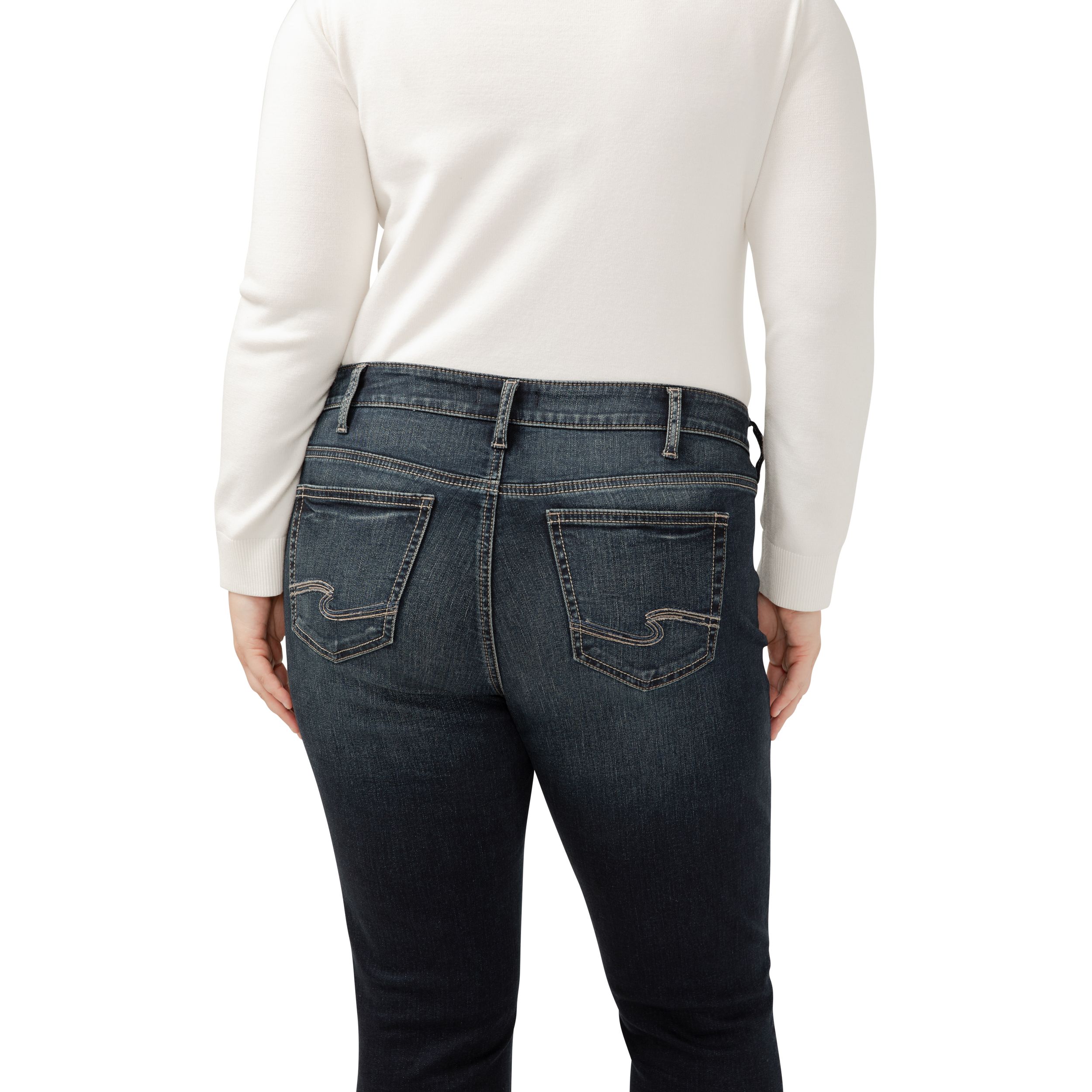 Jean étroit à taille mi-basse et à jambe semi-évasée pour femmes, Elyse, Silver, taille plus