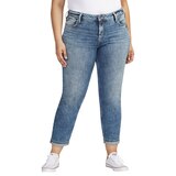 Jean boyfriend à jambe étroite et à taille mi-basse pour femmes, Silver - Taille plus Front_Flat