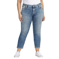 Jean boyfriend à jambe étroite et à taille mi-basse pour femmes, Silver - Taille plus Front_Flat