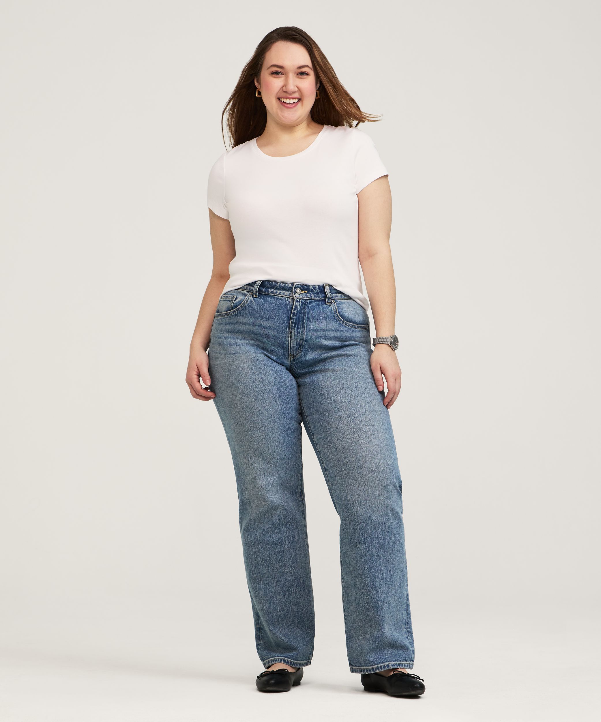 Denver Hayes Women's Mid Rise Loose Straight Jeans
