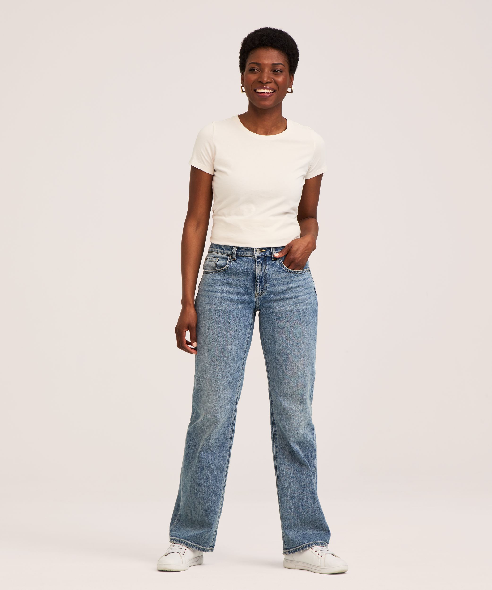 Denver Hayes Women's Mid Rise Loose Straight Jeans