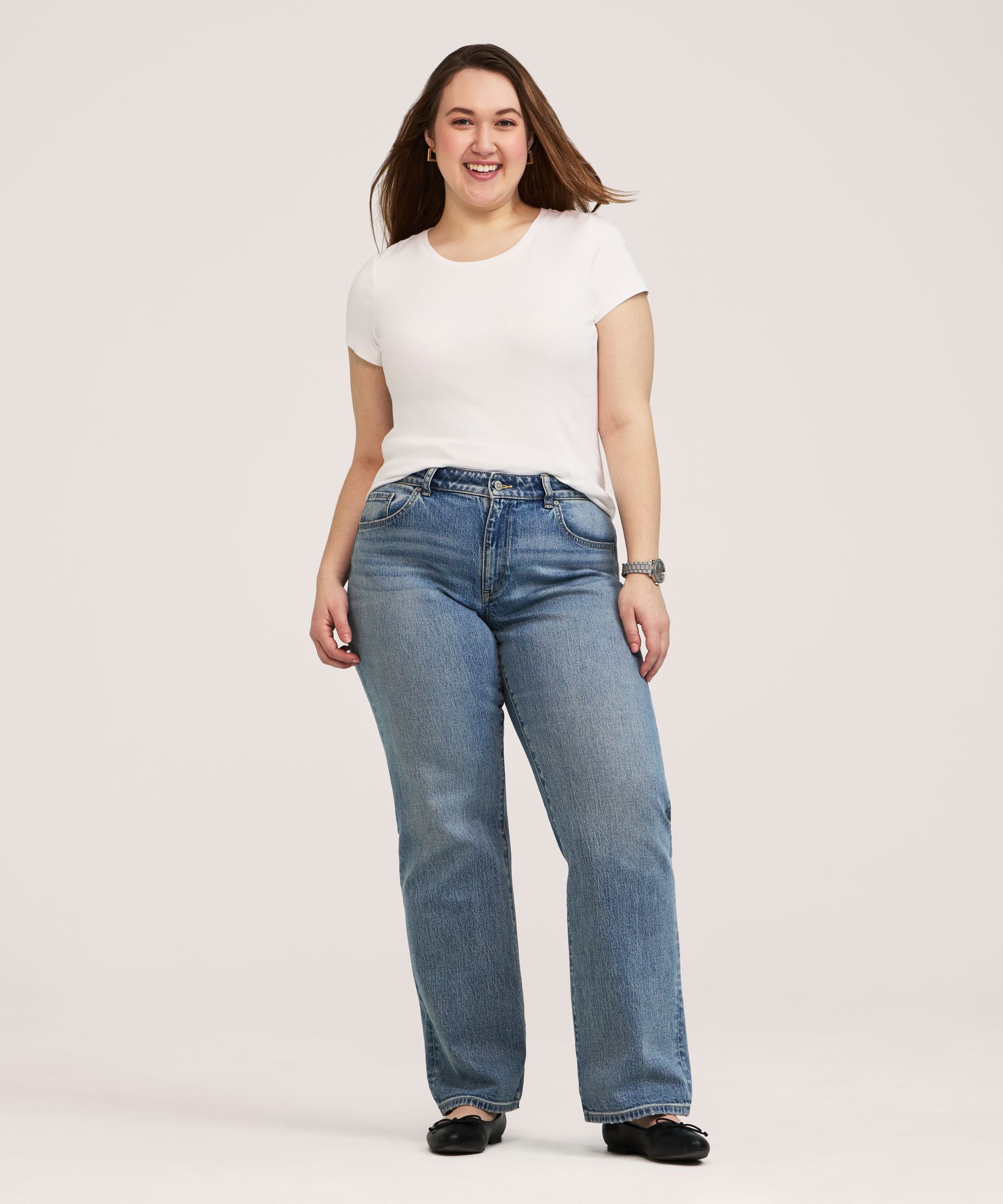 Denver Hayes Women's Mid Rise Loose Straight Jeans
