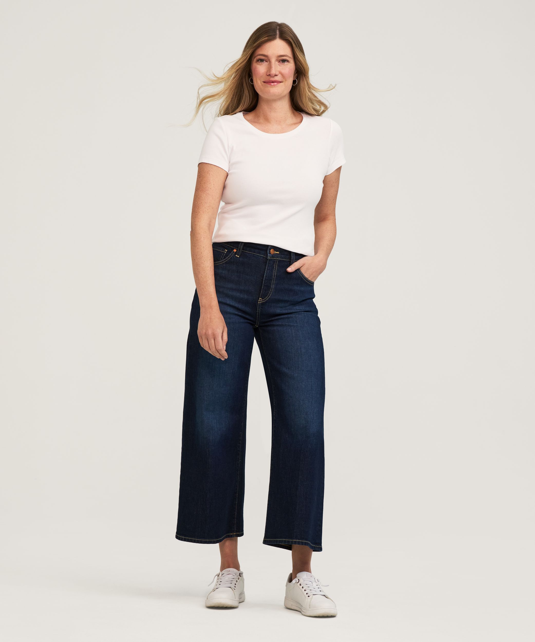 Jean court taille haute et jambe large pour femme, Denver Hayes