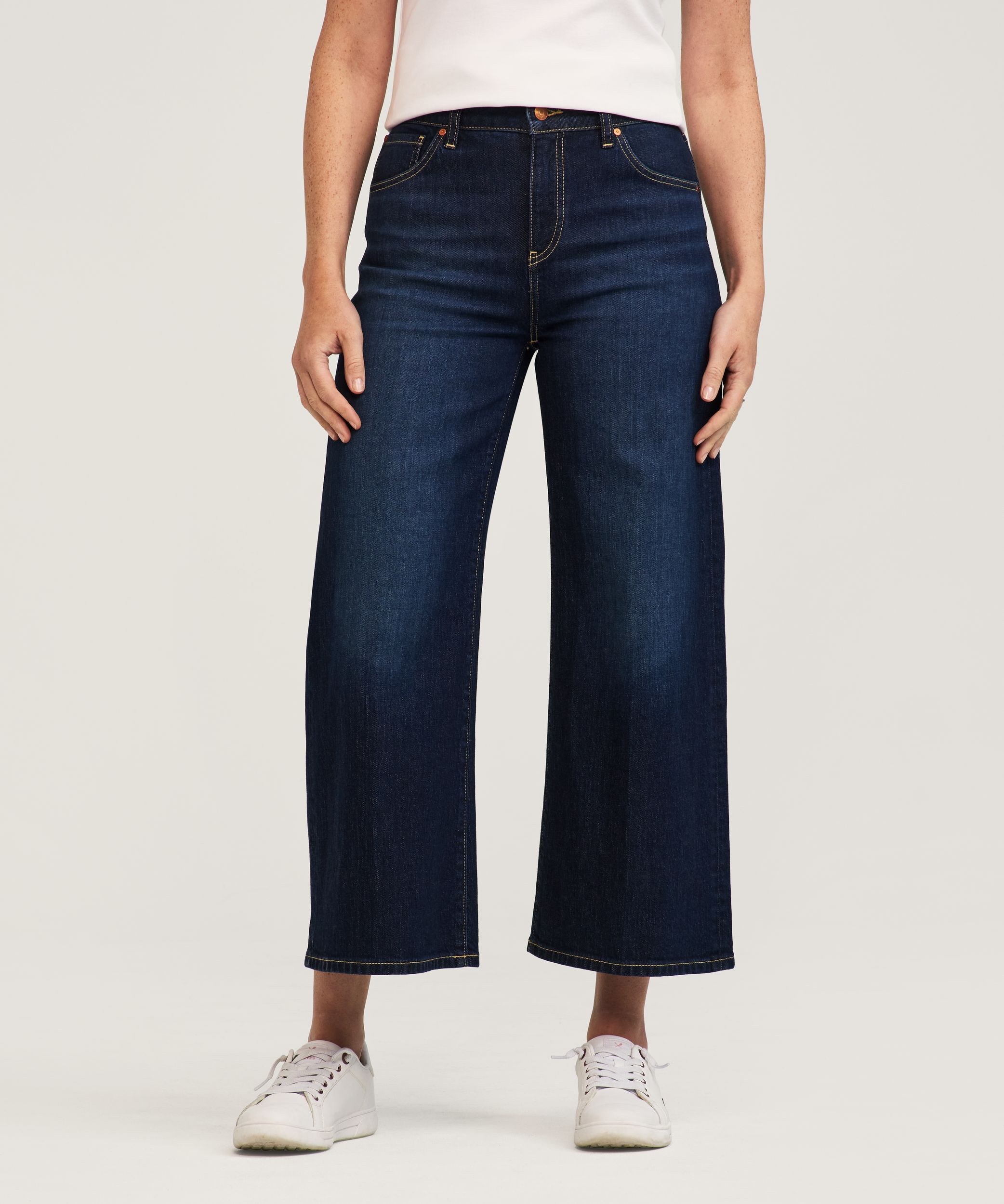 Jean court taille haute et jambe large pour femme, Denver Hayes