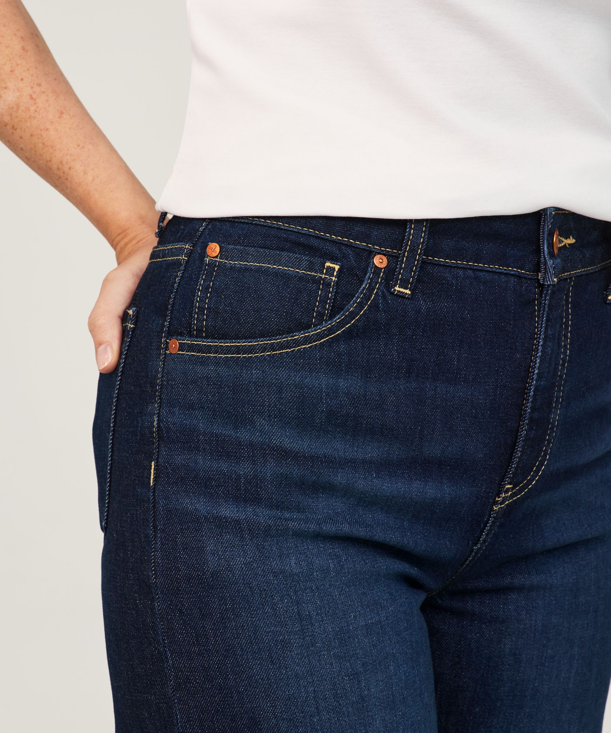 Jean court taille haute et jambe large pour femme, Denver Hayes