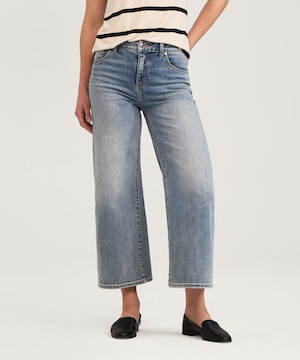 Jean court taille haute et jambe large pour femme, Denver Hayes