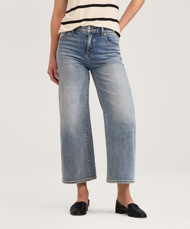 Jean court taille haute et jambe large pour femme, Denver Hayes