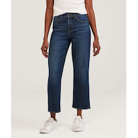 Jean court à jambe droite et à taille haute pour femmes, Denver Hayes - Délavé indigo foncé Front_Flat
