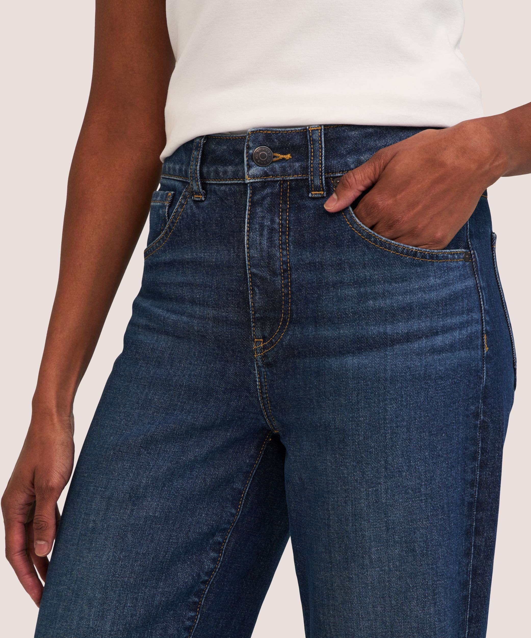 Jean court à jambe droite et à taille haute pour femmes, Denver Hayes