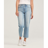 Jean court à jambe droite et à taille haute pour femmes, Denver Hayes - Délavé indigo moyen Front_Flat