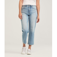 Jean court à jambe droite et à taille haute pour femmes, Denver Hayes - Délavé indigo moyen Front_Flat