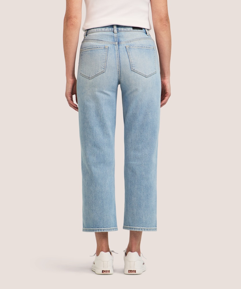 Jean court à jambe droite et à taille haute pour femmes, Denver Hayes - Délavé indigo moyen