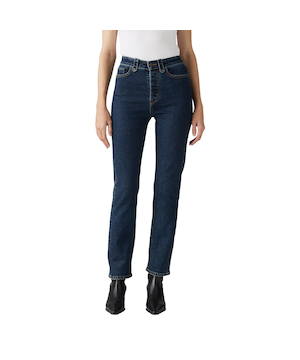 Jean western à jambe droite et fourche moulante pour femmes Levi's - Délavé indigo foncé