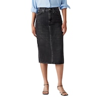 Jupe à taille haute avec fente arrière pour femmes, Levi's - Noir Front_Flat