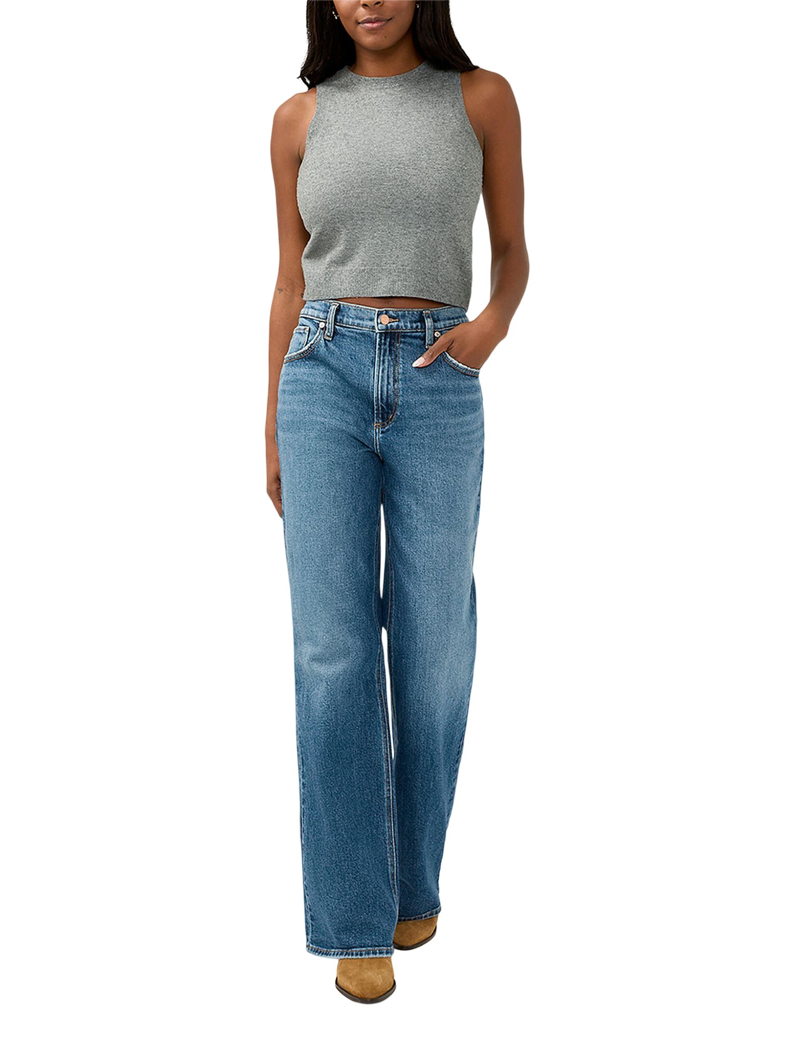 Jean semi-évasé à coupe ample pour femmes, Silver