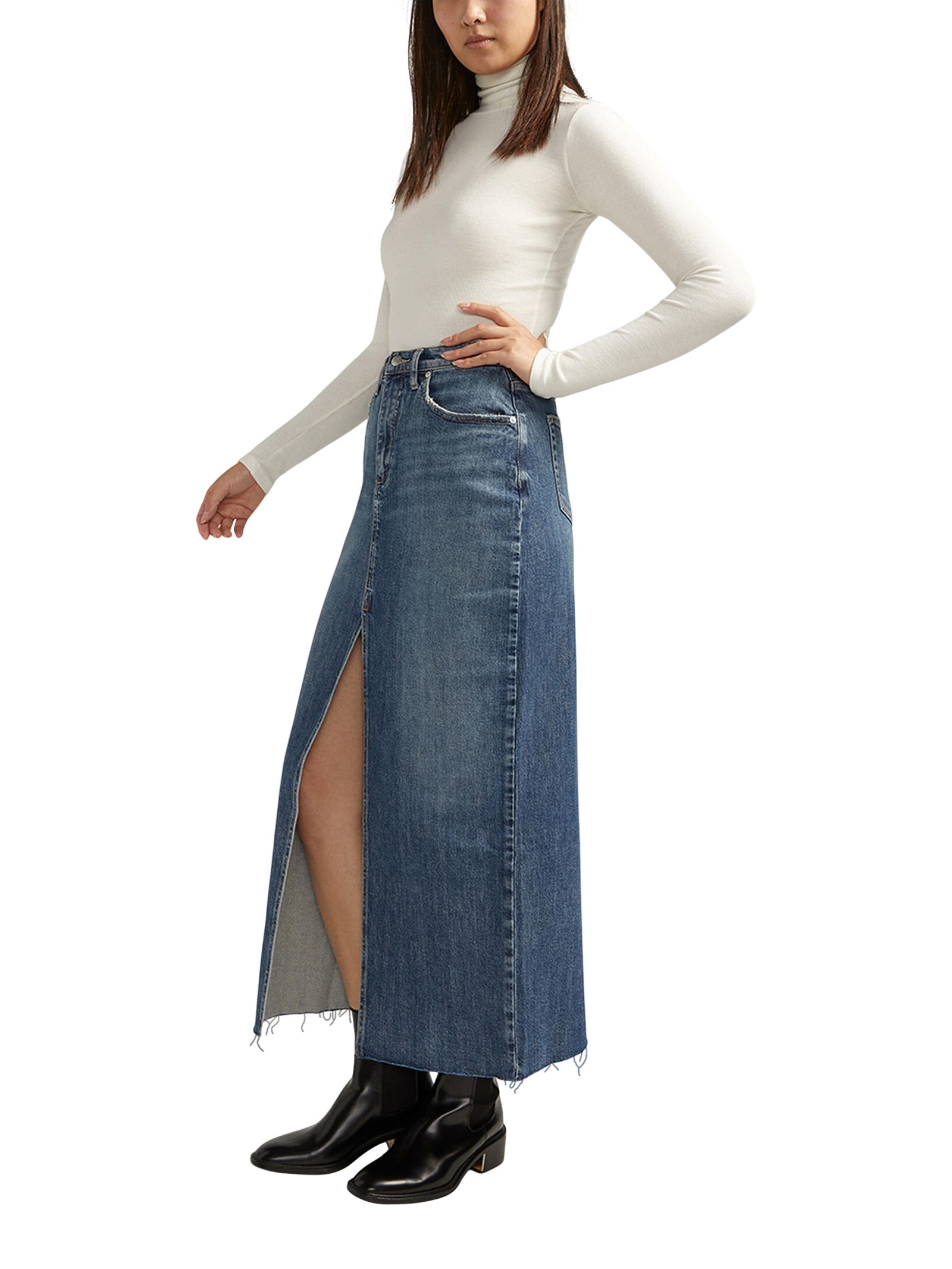 Jupe maxi en denim pour femmes, Silver