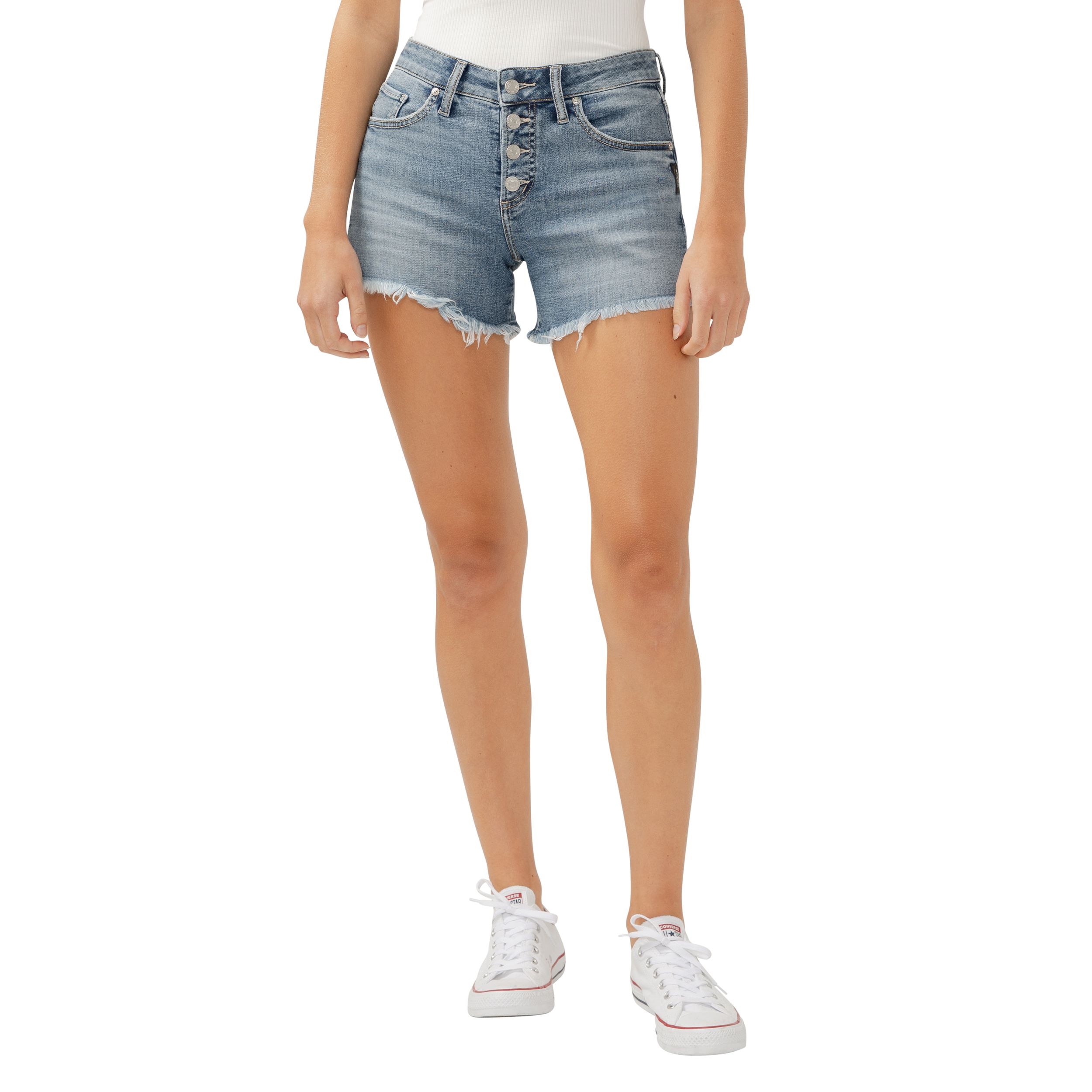 Silver Women's Boyfriend Short with Exposed Button Fly