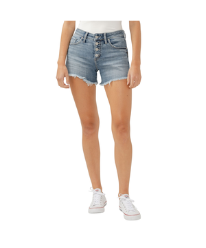 Short Boyfriend à braguette boutonnée sans rabat pour femmes, Silver