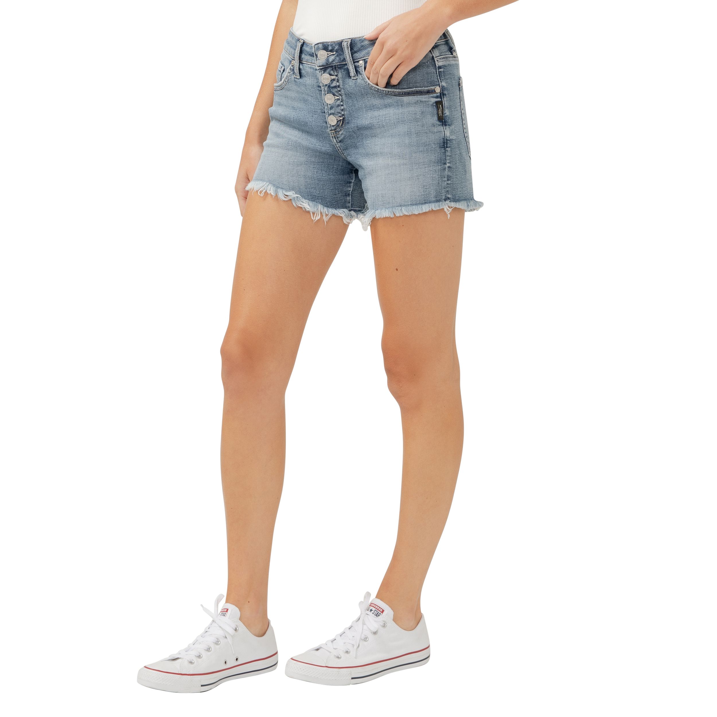 Silver Women's Boyfriend Short with Exposed Button Fly