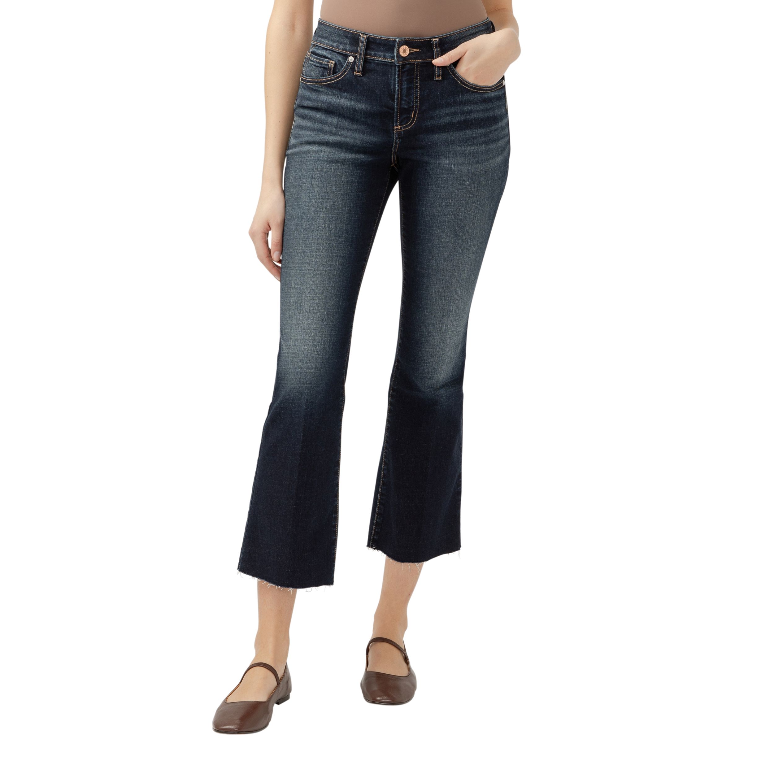 Jean à jambe évasée courte pour femmes, Suki, Silver