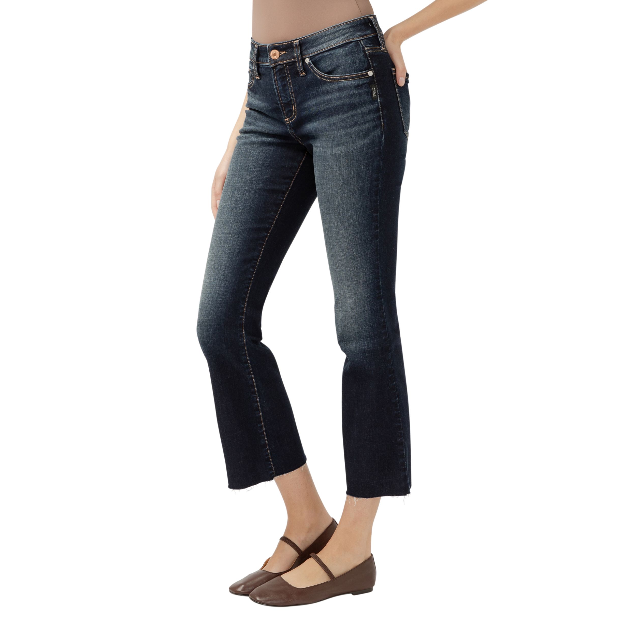 Jean à jambe évasée courte pour femmes, Suki, Silver