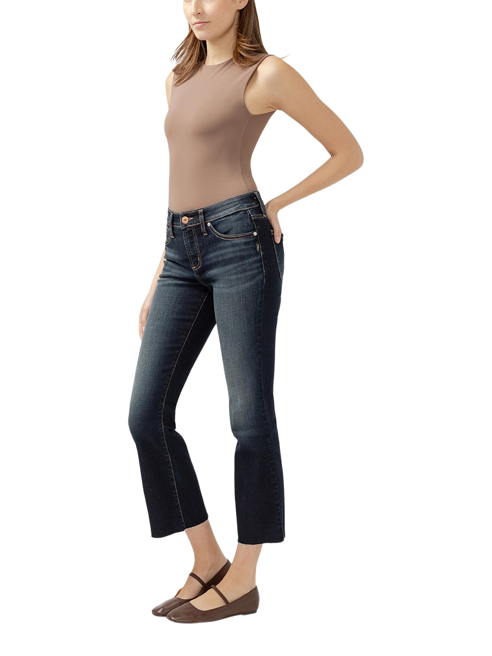 Jean à jambe évasée courte pour femmes, Suki, Silver