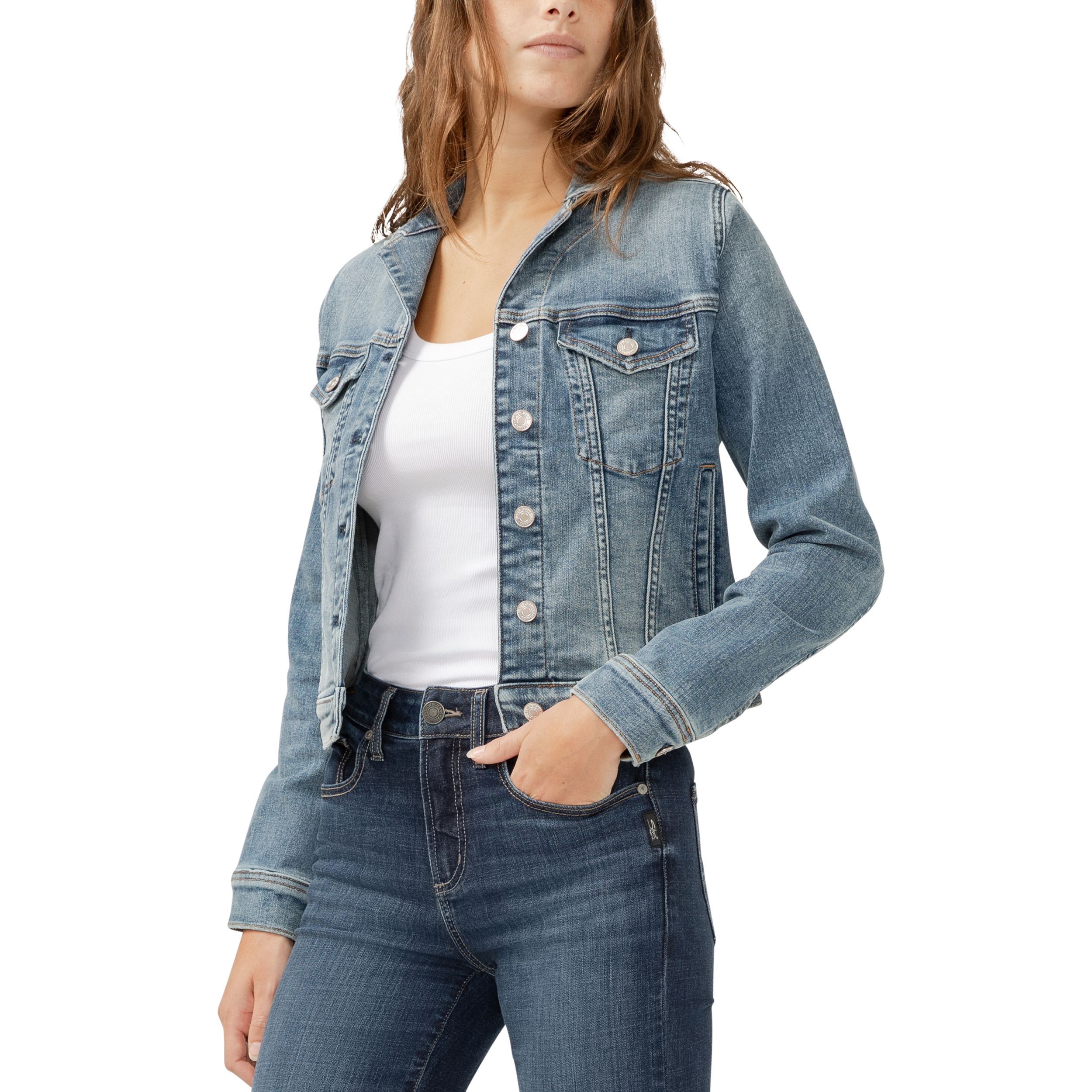 Veste en denim ajustée pour femmes, Silver
