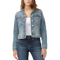 Silver Women's Fitted Denim Jacket Front_Flat