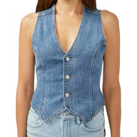 Silver Women's Classic Denim Vest Front_Flat