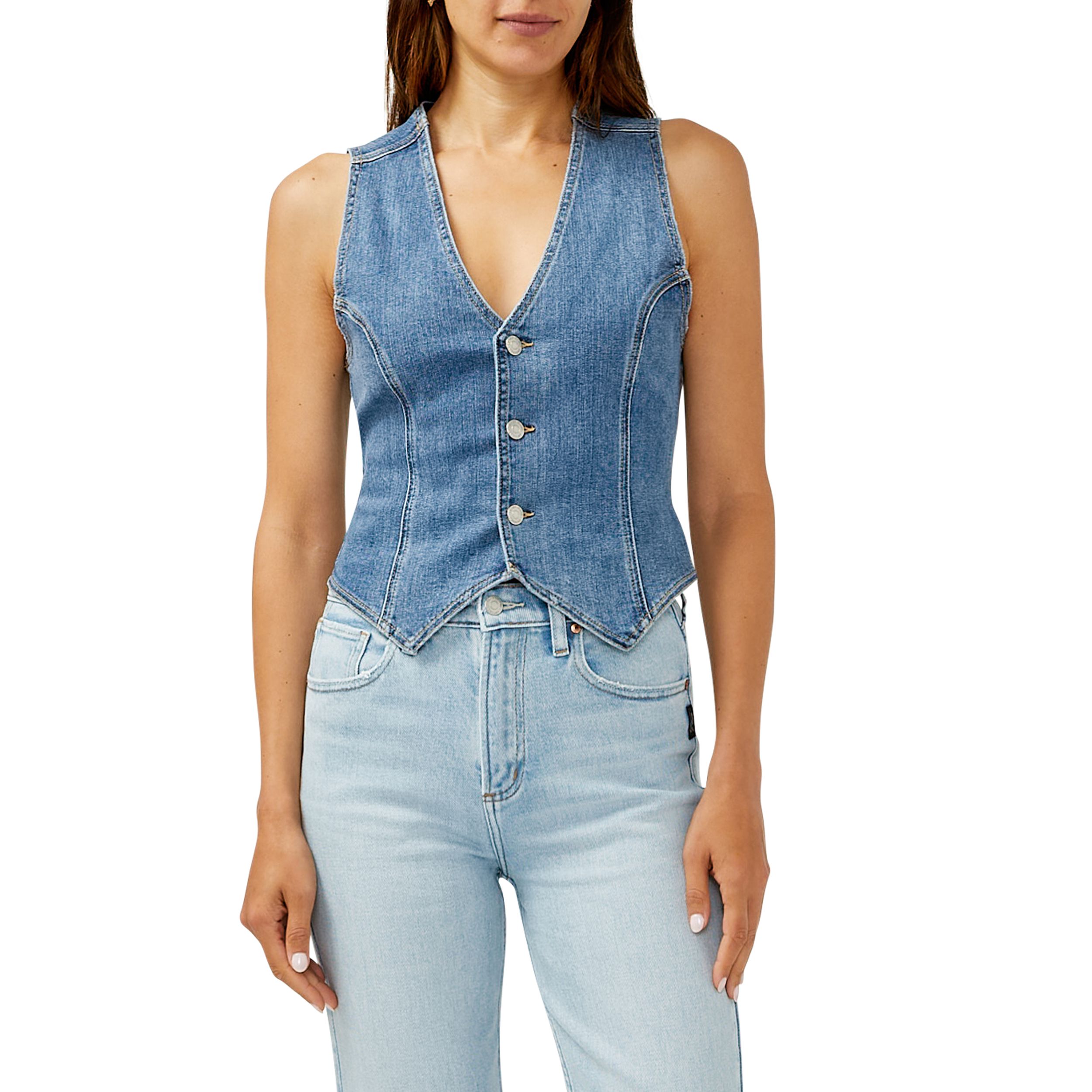 Veste sans manches classique en denim pour femmes, Silver