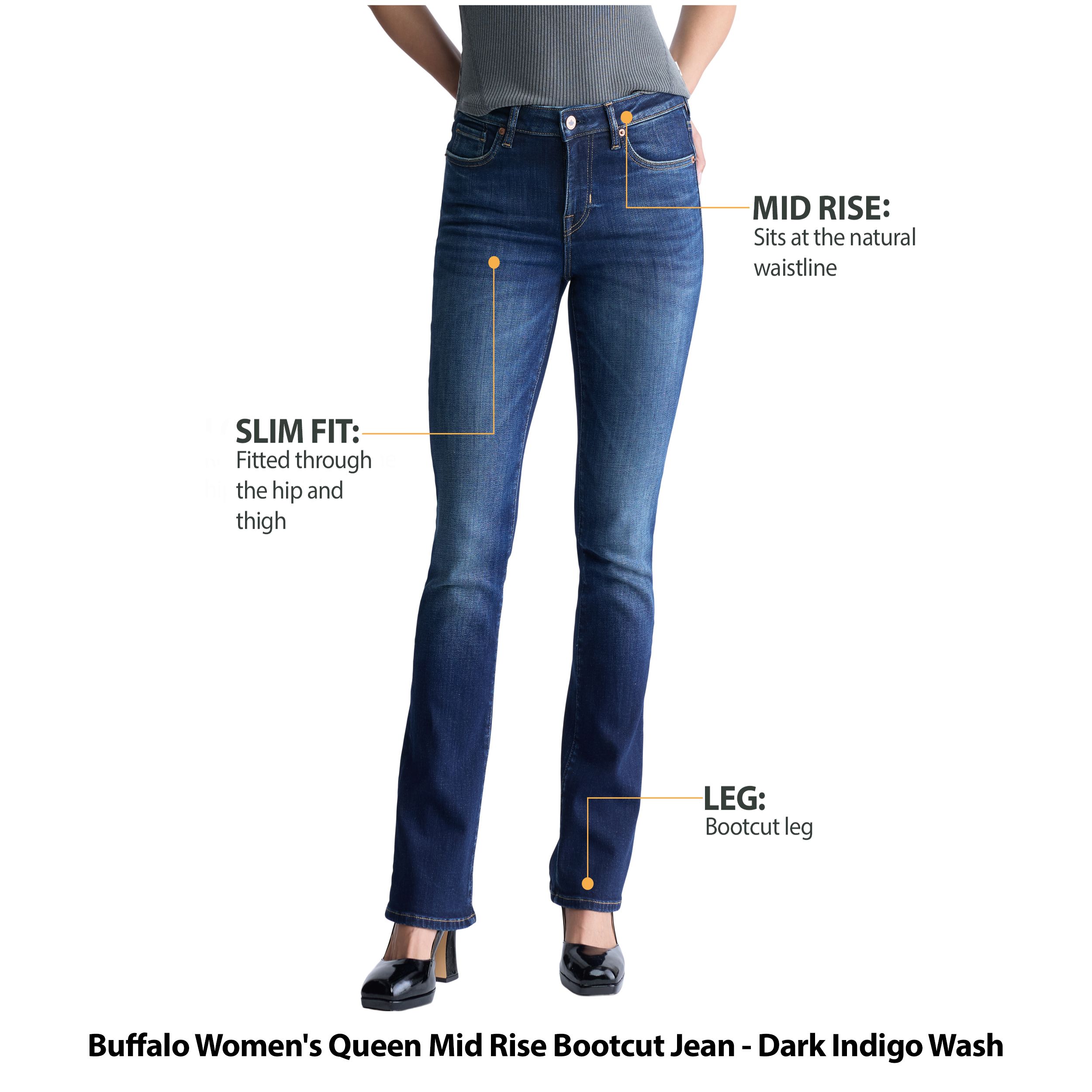 Buffalo Women's Queen Mid Rise Bootcut Jean - Dark Indigo Wash